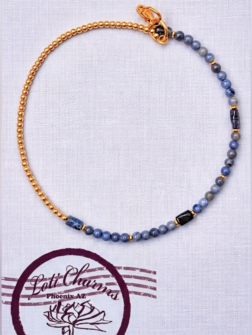 Natural Tanzanite & Gold In Assymetrical Handmade Artisan Designed Necklace